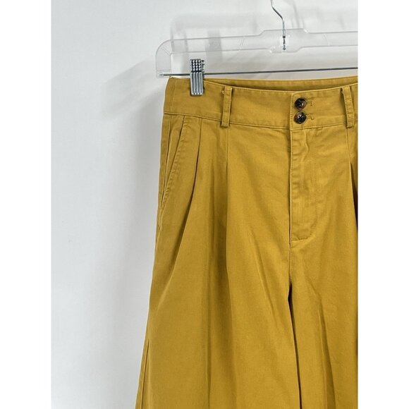 Madewell L0005 Mustard Yellow High Rise Wide Leg Crop Pants Sz 2 - Picture 2 of 5